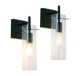 Fd3118n1b Krasty Metal And Glass Wall Sconce Set Of 2 Farmhouse Black E26 Bulb Base New