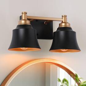 Ksana 008678037502 2 Light Black And Gold Bathroom Lights Over Mirror -