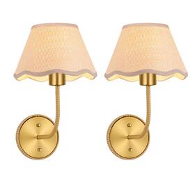 9809-01gd-us-2p Kussco Boho Wall Sconces Set Of Two Rattan Lamp Rustic Brass Mount Light H