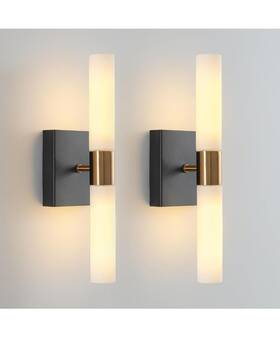 Kuzzull 331816327953 Wall Sconces Set Of Two Black And Brass Gold Lights With Frosted Glass
