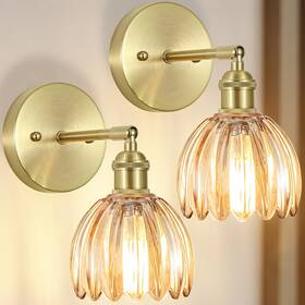Kh31302p2509101 Kvhiiw Hardwired Wall Sconces Set Of Two Vintage Lights With Amber Tulip Glass