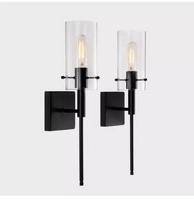 Hk21117 Kyrid Black Sconces Wall Decor Set Of 2 With Clear Glass Shade Pack Hallway
