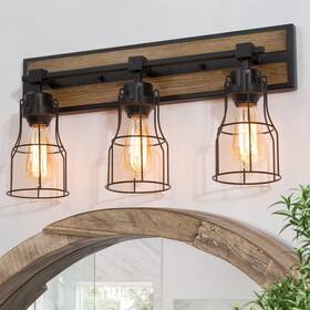 Laluz 630128038878 Ino Farmhouse 3-light Wood Grain Bathroom Vanity Lights Wall Faux 21 Inch