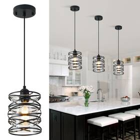 Lxqpd16 Lamknvs 1-pack Pendant Light Fixtures 6.3inch Black Spiral Kitchen Island Moder