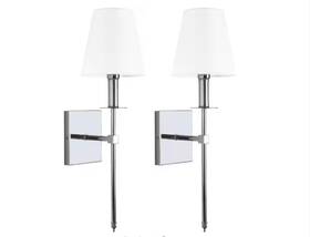 06ftl0233bsl Lamqee 1-light Polished Chrome Wall Sconce With White Fabric Shade 2-pack