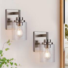 Vl-25xxbn Landskylite Brushed Nickel Bathroom Wall Sconce Set Of 2 1-light Seeded Glass Vanity F