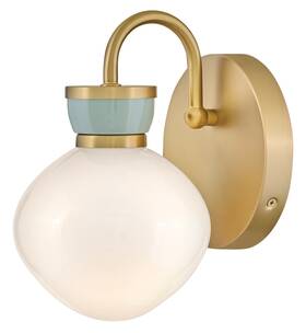 85590lcb-sf Lark 85590 Lucy 10 Inch Tall Bathroom Sconce - Lacquered Brass / Seafoam