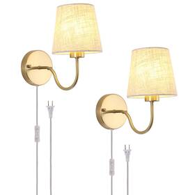 By0114-1-br-2 Lasenchoo Plug In Wall Sconces Set Of Two Modern 2 Pack-gold-plug In-e26