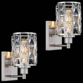 W215bb1bn Leading Lighting 1 Light Crystal Wall Sconce Brushed Nickel Finish Set Of 2 Modern And Conci
