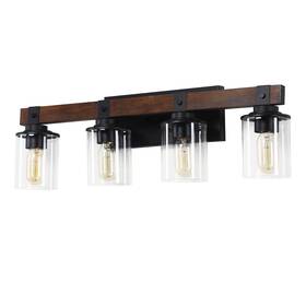 Letry 765429440393 4-light 27 Inch Black Vanity Light With Clear Glass Shades Dimmable E26 Base