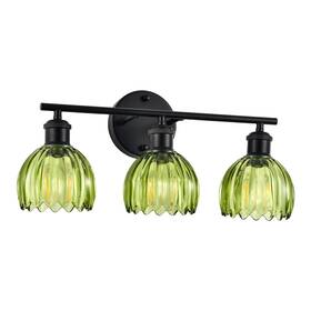Letry 765429440409 Vintage Green Glass 3-light Vanity Light Fixture Matte Black Wall Sconce