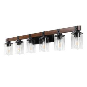 Letry 765429440423 42 Inch 6-light Black Vanity Light With Clear Glass Shades E26 Base Dimmable