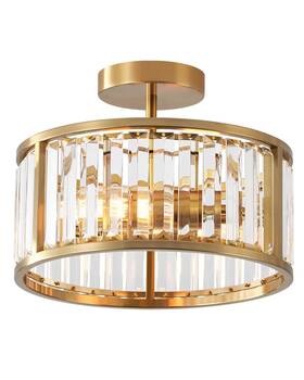 Cl2101-2 Lhlyclx Brass Gold Flush Mount Ceiling Light 2- Caged Crystal Chandelier Smal