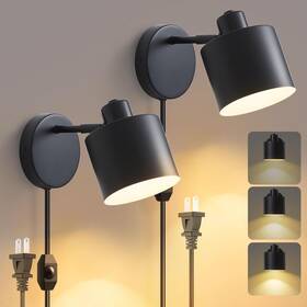 Cancan-7-ca Lightess Plug In Wall Sconces Set Of 2 With Switch 350 Rotatable Dimmable Corded Wal