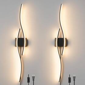 Lighting 445000973993 Modern Plug In Wall Sconces Set Of Two Rc Dimmable Led Light Blac