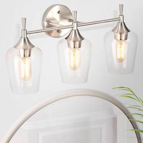 Ew2741bn Lighting 3-light Vanity Lights Modern Brushed Nickel With Clear Glass Shade Bathroom Lig