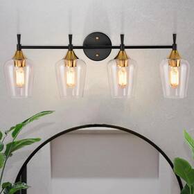 Ew2834bkab Lighting 4-light Bathroom Vanity Light Black And Antique Brass With Clear Glass Shade Ba