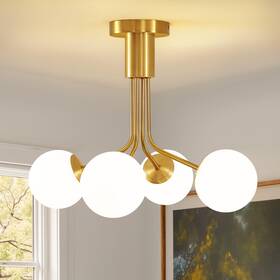 8264cl-04gd Linour 4 Lights Modern Chandelier Gold Semi Flush Mount Ceiling Light Fixture Sputni