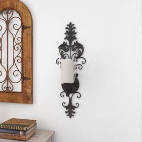 Litton Lane 726084912205 31 Inch Bronze Metal Scroll Weathered Wall Sconce