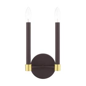46882-07 Livex Lighting 2 Light Bronze Wall Sconce With Satin Brass Accents
