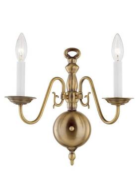 5002-01 Livex 847284001572 Lighting Williamsburg 2 Light Antique Brass Wall Sconce