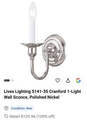 5141-35 Livex Lighting Cranford Wall Sconce Polished Nickel Indoor