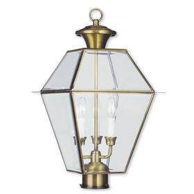 Livex Lighting 847284004207 Westover Antique Brass 3-light Outdoor Post Yellow