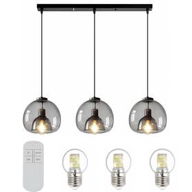 D-003a Lldshun Modern Pendant Light 3 Lights Globe Smoky Grey Glass Lamps Black Chan