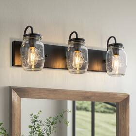 Bl-2623 Lmsod Vanity Glass Wall Lights Mason Jar Black Sconce For Bathroom Farmhouse