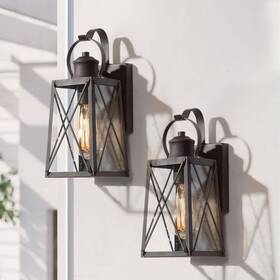 Lnc 313093948976 Craftsman Modern Rustic Bronze 1-light Outdoor Wall Sconce With Clear Seeded Gla