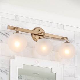 Lnc 652069023669 Modern Gold 3-light Globe Bathroom Vanity Lights Frosted 23.5 Inch L X 6.7 W 1