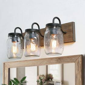 Lnc 711181648348 Bathroom Vanity Fixtures Farmhouse Mason Jar Lights With Faux Wood Finish L