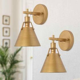Bnav2ehd1391717 Lnc 2-pk Brushed Gold 6 Inch 1-light Vintage Wall Light With Metal Bell Shade A03911d