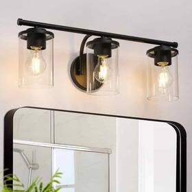 Eq3auilws149bd9 Lnc 21.75 Inch Matte Black 3-light Bathroom Wall Light With Cylinder Clear Glass
