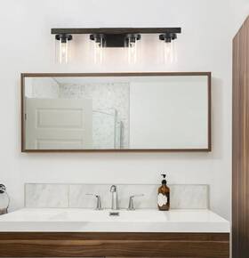 Euf3iyhd1456307 Lnc A04563 28 In 4-light Faux Wood Grain And Brushed Black Bathroom Vanity Light