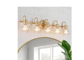 Lnc Home 810101355943 Modern Light Gold 35.5 Inch 5-lt Bathroom Power Room With Glass Shades