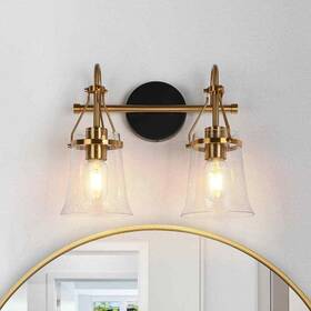 L3ijzej71w2o8c Lnc Modern 14 Inch 2-light Black N Brass Vanity Light With Bell Seeded Glass Shades