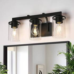 Li2ib7j409aa9c Lnc Modern Minimalist 20 Inch 3-light Black Vanity Light With Cylinder Clear For
