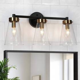 Ljrmrnn4490l7c Lnc Modern 21.6 Inch 3-light Black And Brass Bath Vanity Light With Bell Clear