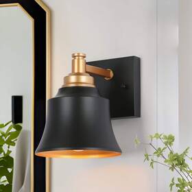 Lnyqnbv46w1e8c Lnc Modern 6 Inch 1-light Painted Black And Gold Bathroom Wall Sconce With Bell Metal