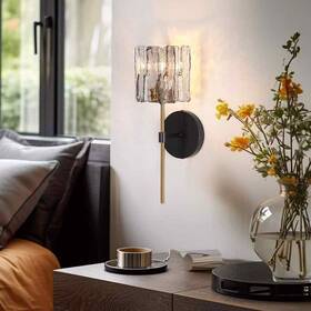 Lryamvb87w178c Lnc Matte Black 1-light Modern Glam Wall Sconce Brass Accents With Square Gray