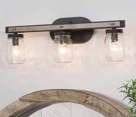 Mqzmmehd14100a7 Lnc A04100 21.5 Inch 3-light Dark Grey Bathroom Vanity Light With Mason Jar Glass