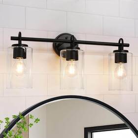 Qebaqylws150bh9 Lnc Modern Black Bathroom Vanity Light With Cylinder Clear Glass Shades 22 Inch