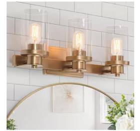 Rffba3hd13797d7 Lnc Modern 3-light Dark Gold Bathroom Vanity Glam Powder Room Seeded Glass