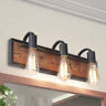 A03440 Lnc Rustic Bathroom 3-light Black Wood Vanity Light Water Pipe Wall Sconce