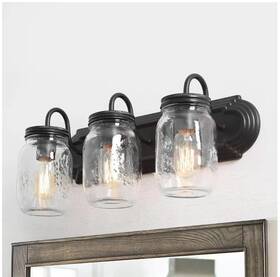 Umifu2hd1298066 Lnc Modern Farmhouse Black Vanity 3-light Rustic Bathroom Clear Mason Jar Glass