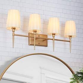 Lnc Ur36vfhd1453367 Modern Classic 29 Inch 4-light Deep Gold Vanity Light With White Fabric Shades