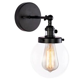 Loclgpm Industrial Adjustable Angle Globe Matte Black Wall Sconce Cute Clear