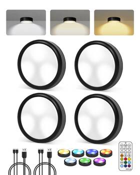 202508 Loinsglim 4-pack Puck Lights With Remote 1800mah Rechargeable Under Cabinet Lighting