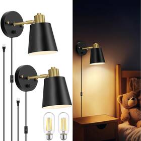 Bgdwl-2p Lomoky Plug In Wall Sconces Set Of 2 Dimmable Lights With Cord And Dimmer